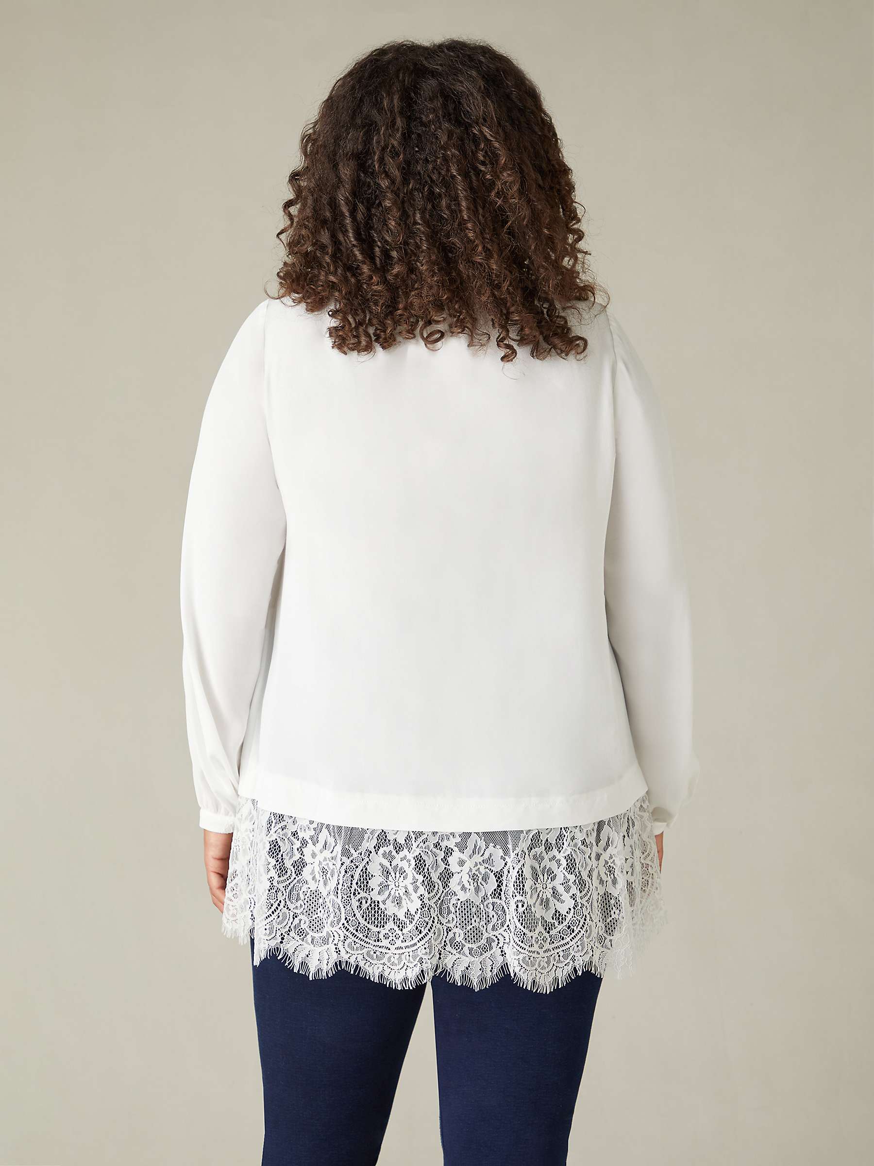 Buy Live Unlimited Curve Lace Tie Neck Tunic Top, White Online at johnlewis.com