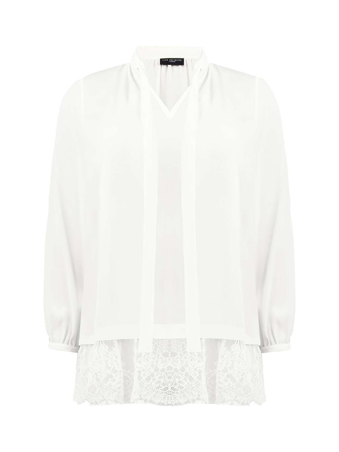 Buy Live Unlimited Curve Lace Tie Neck Tunic Top, White Online at johnlewis.com