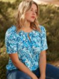 Live Unlimited Curve Floral Jersey Keyhole Top, Blue