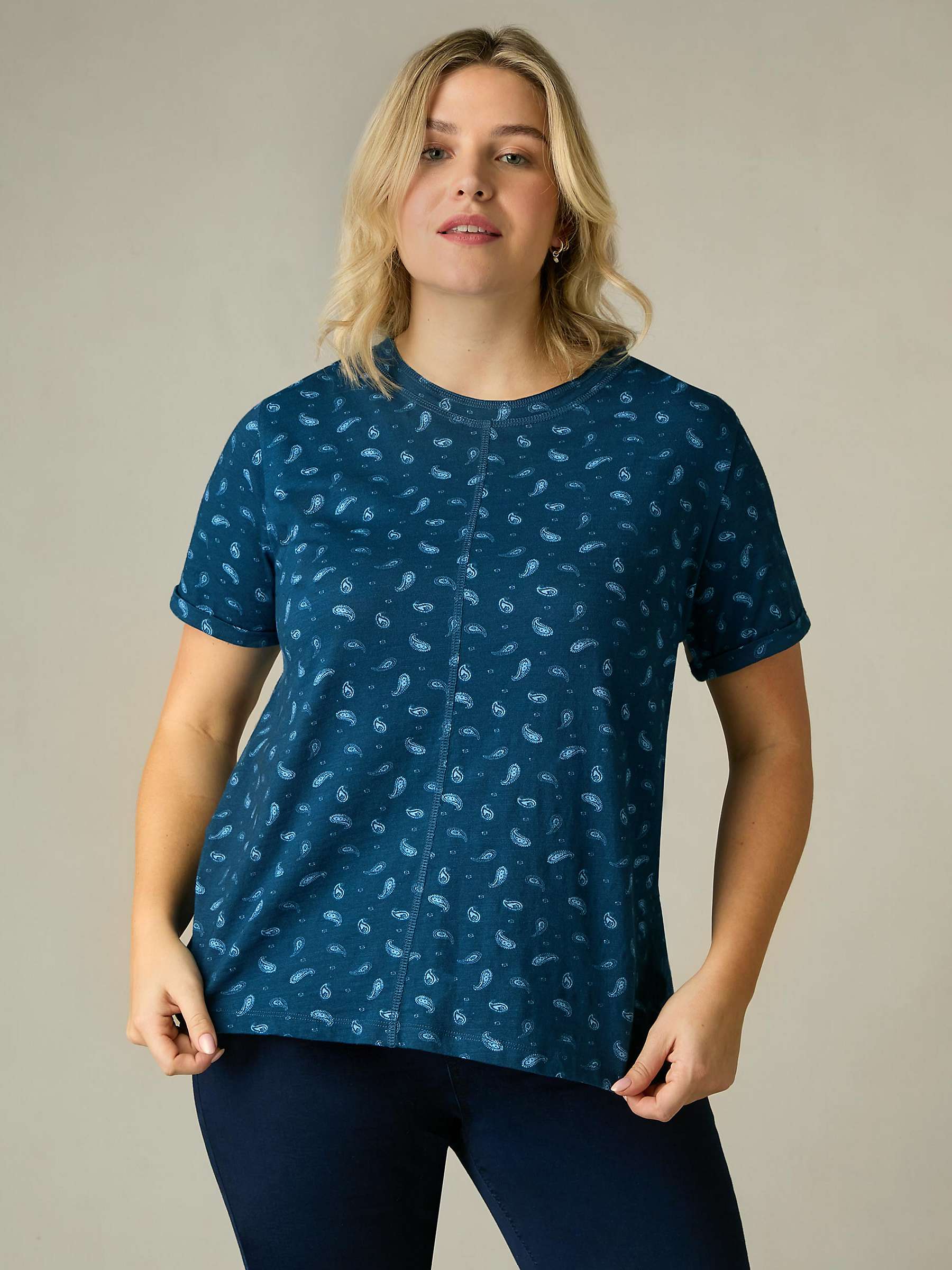 Buy Live Unlimited Curve Slub Cotton Paisley T-Shirt, Blue Online at johnlewis.com