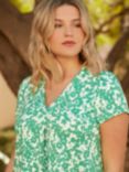Live Unlimited Curve Floral Print Jersey Pleat Front Top, Green