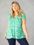 Live Unlimited Curve Floral Print Jersey Pleat Front Top, Green, Green