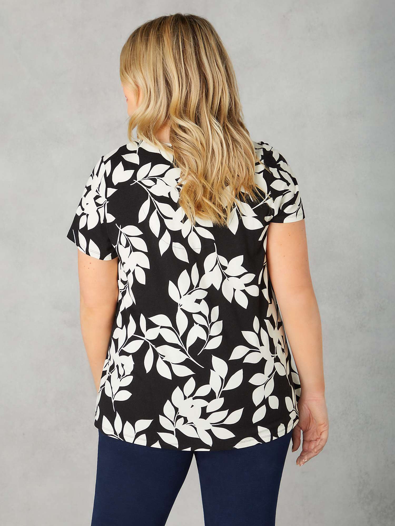 Buy Live Unlimited Curve Mono Leaf Print Jersey Relaxed Top, Black Online at johnlewis.com