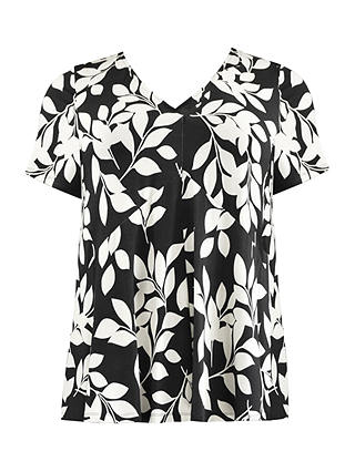 Live Unlimited Curve Mono Leaf Print Jersey Relaxed Top, Black