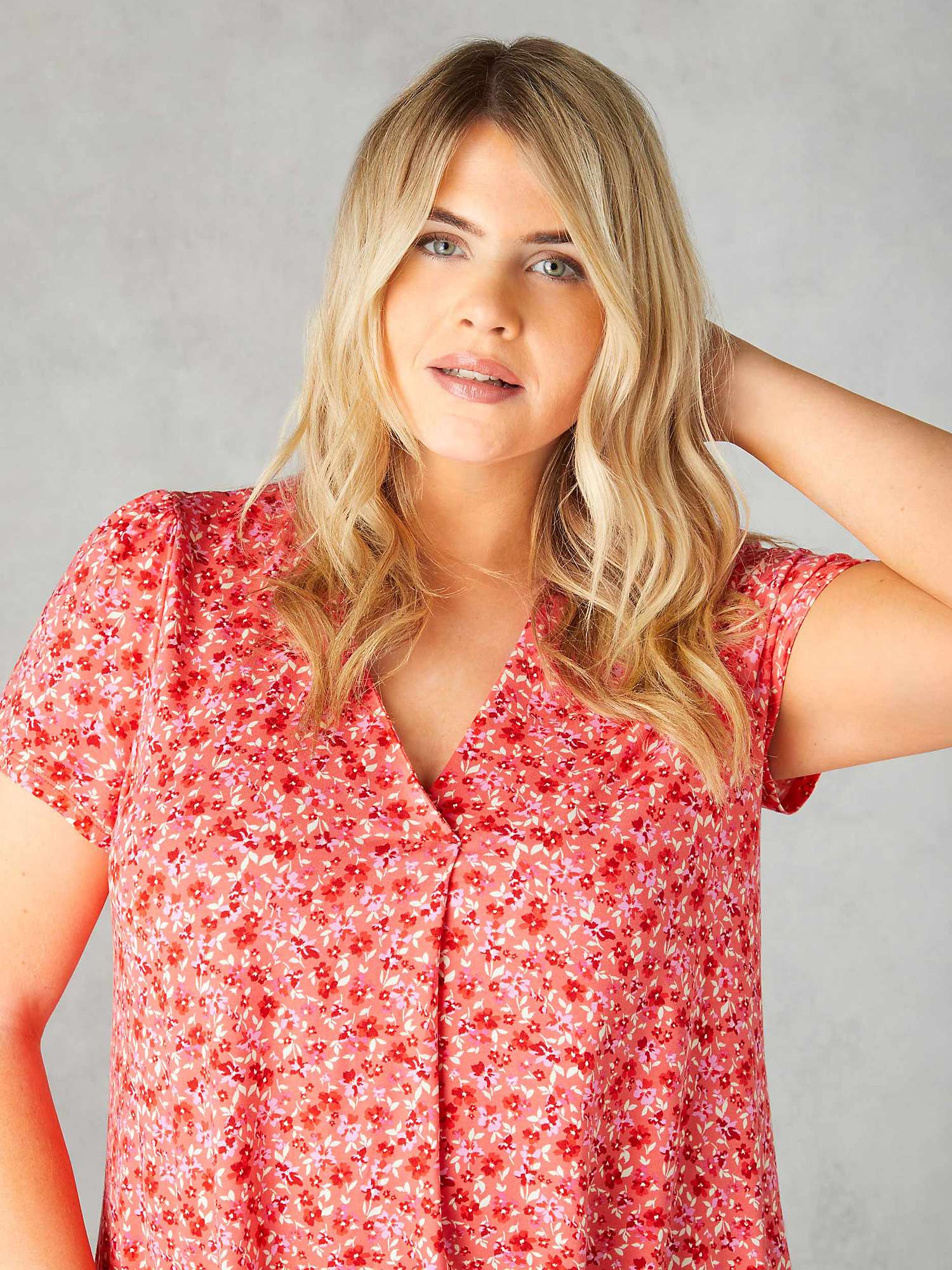 Buy Live Unlimited Curve Ditsy Print Jersey Pleat Front Top, Pink Ditsy Online at johnlewis.com