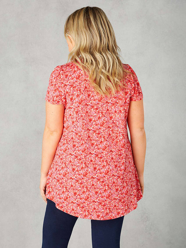 Live Unlimited Curve Ditsy Print Jersey Pleat Front Top, Pink Ditsy