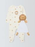 John Lewis Baby Cotton Lion Sleepsuit and Comforter Set, Multi