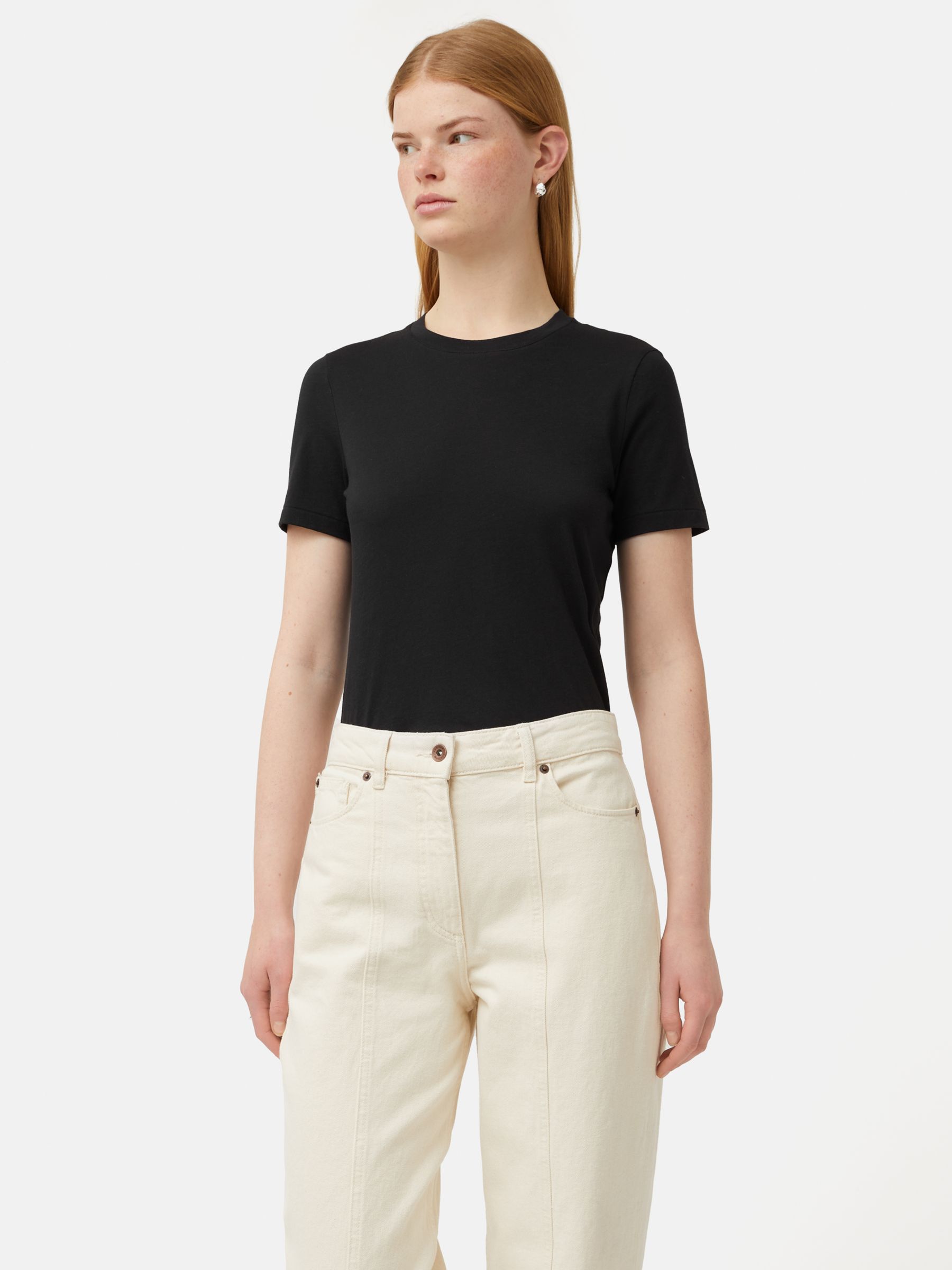 Jigsaw Supima Cotton Crew Neck T-Shirt, Black, XS