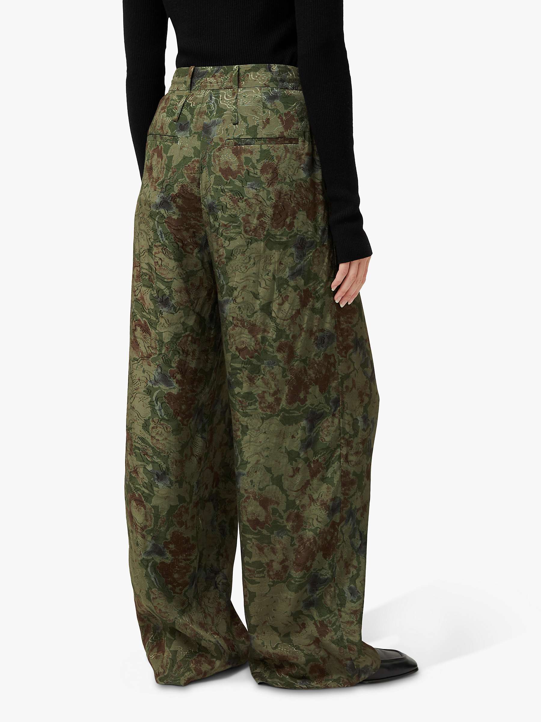 Buy Jigsaw Shadow Floral Jacquard Palazzo Trousers, Green/Multi Online at johnlewis.com