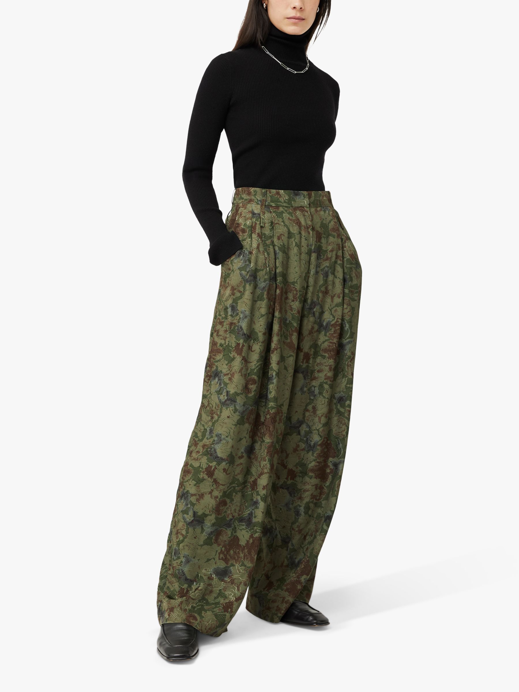 Buy Jigsaw Shadow Floral Jacquard Palazzo Trousers, Green/Multi Online at johnlewis.com
