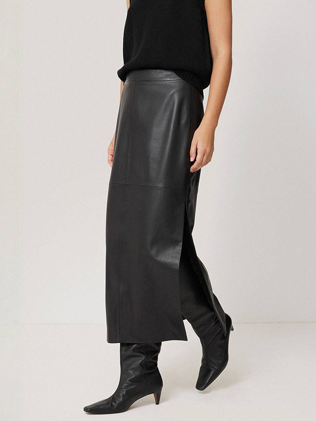 Jigsaw Leather Midi Skirt, Black