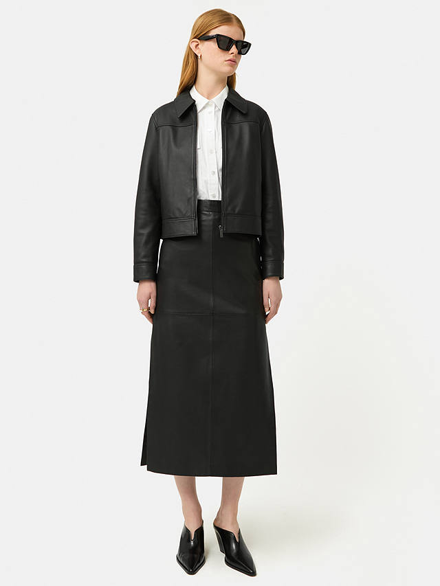 Jigsaw Leather Midi Skirt, Black