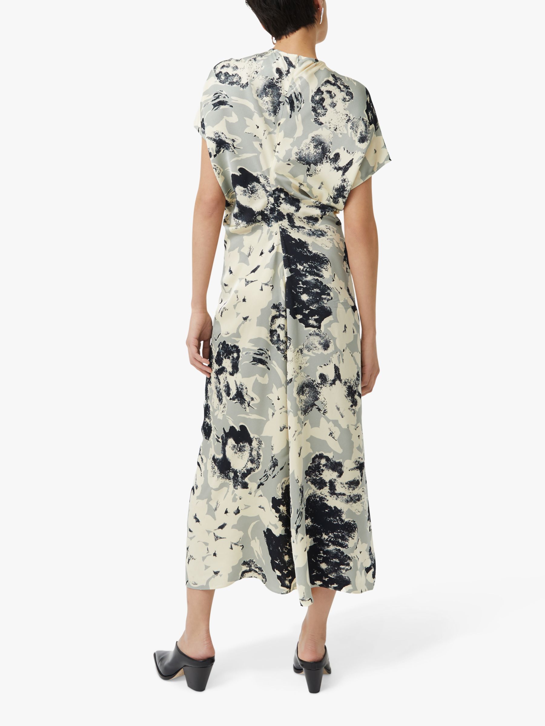 Jigsaw Floral Echo Midi Dress, Grey/Multi, 8