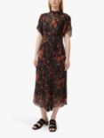 Jigsaw Shadow Floral Midi Dress, Black