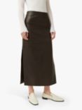 Jigsaw Leather Midi Skirt, Brown