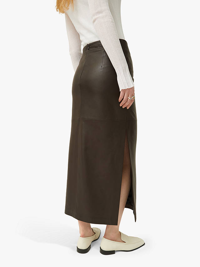Jigsaw Leather Midi Skirt, Brown