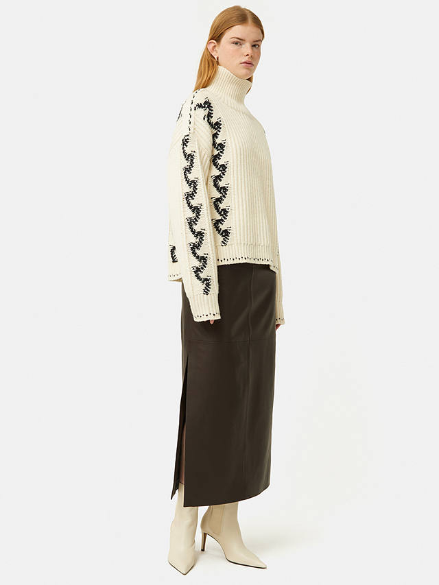 Jigsaw Leather Midi Skirt, Brown