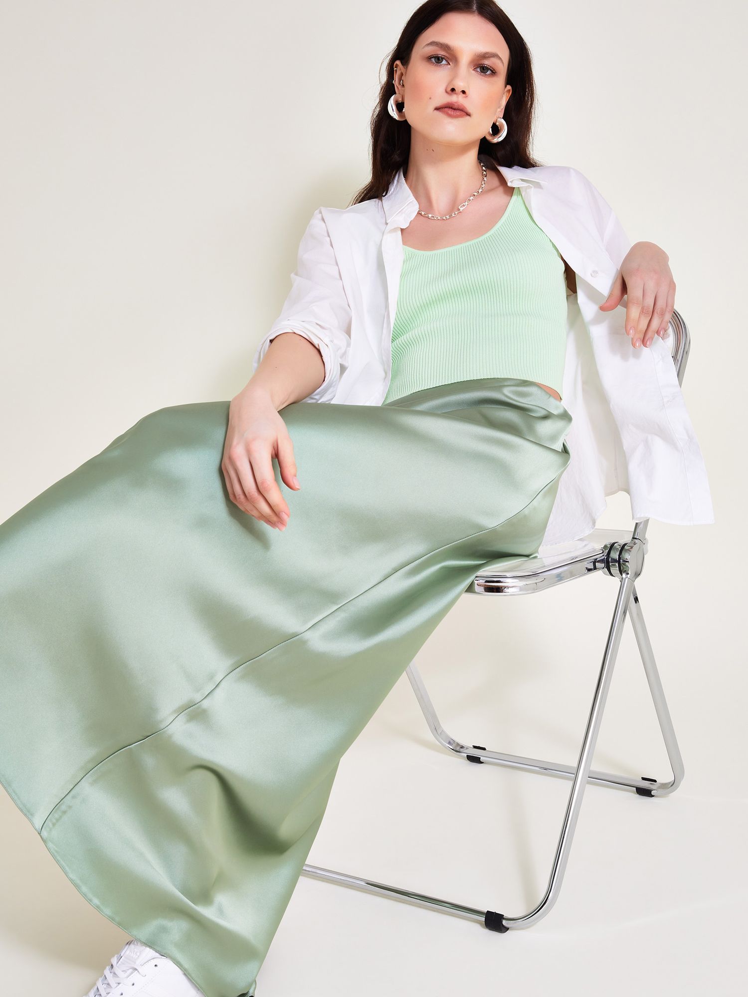 Buy Monsoon Sofia Maxi Satin Skirt, Sage Online at johnlewis.com