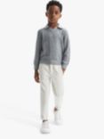 Reiss Kids' Malik Textured Open Collar Long Sleeve Top, Soft Grey Melan