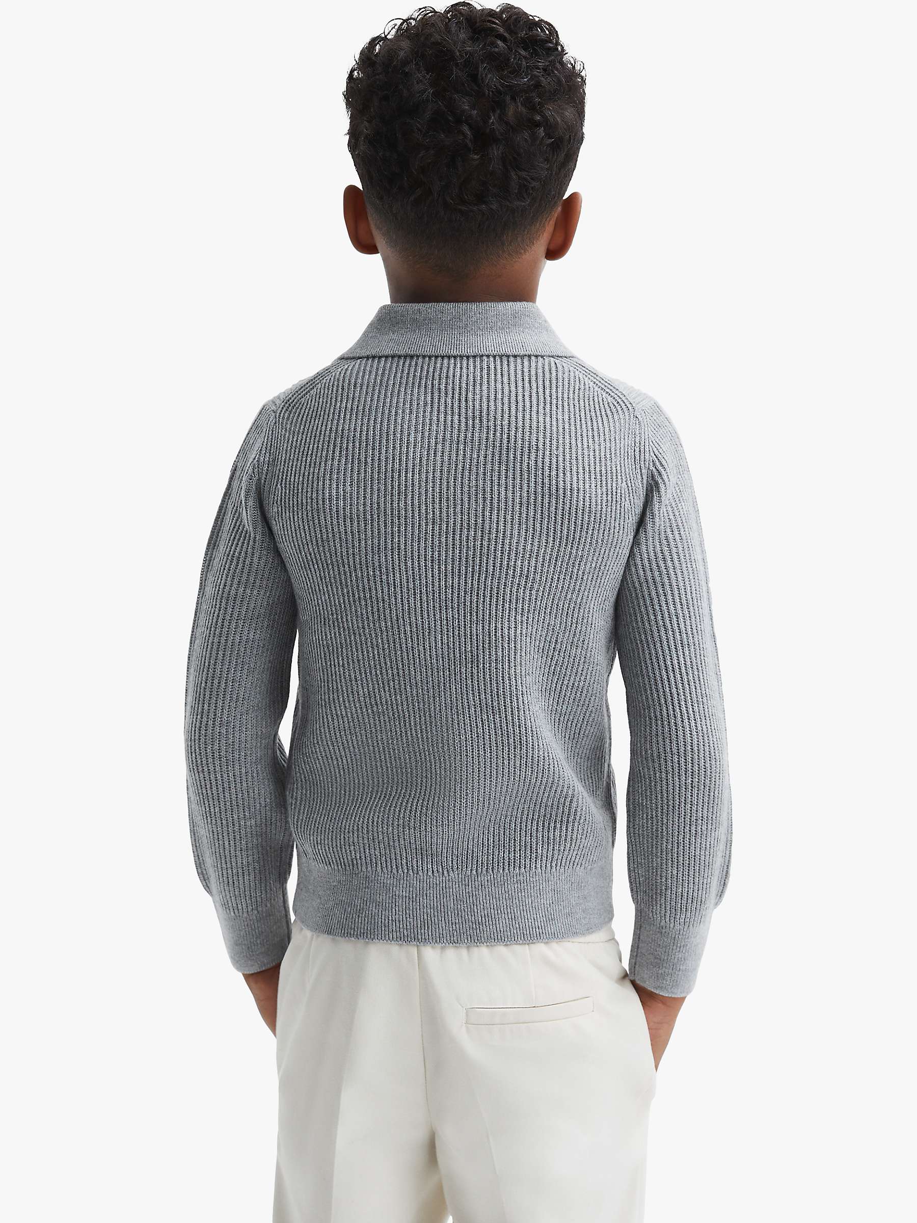 Buy Reiss Kids' Malik Textured Open Collar Long Sleeve Top, Soft Grey Melan Online at johnlewis.com