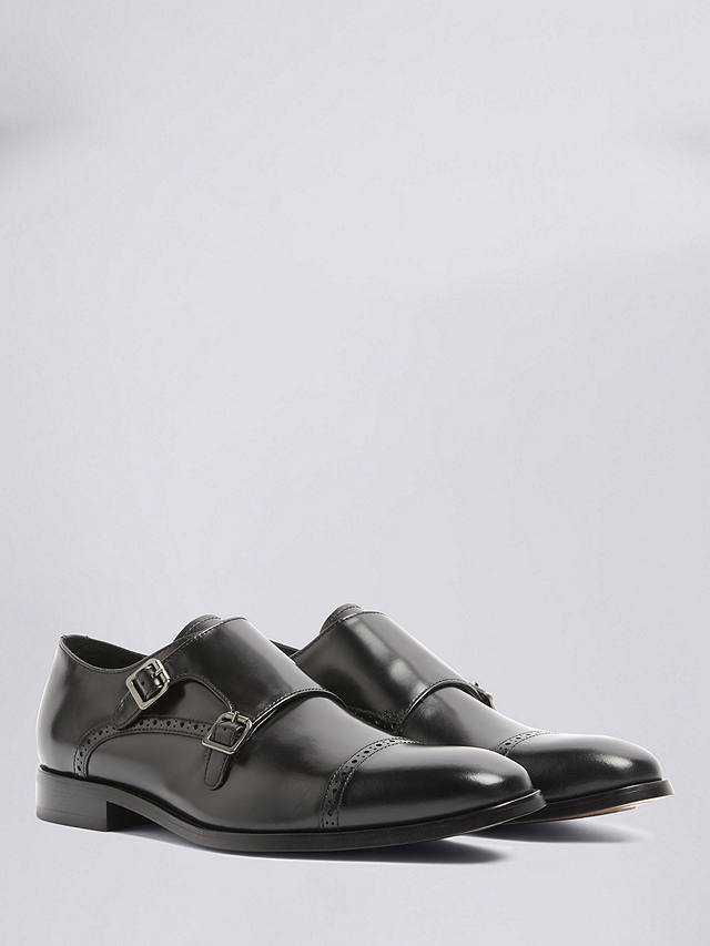 Moss John White Alderney Double Monk Shoes, Black