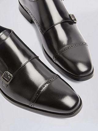 Moss John White Alderney Double Monk Shoes, Black