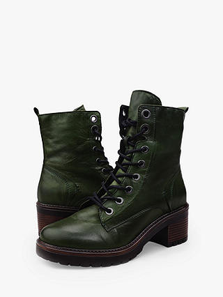 Moda in Pelle Bellzie Lace Up Leather Ankle Boots, Green
