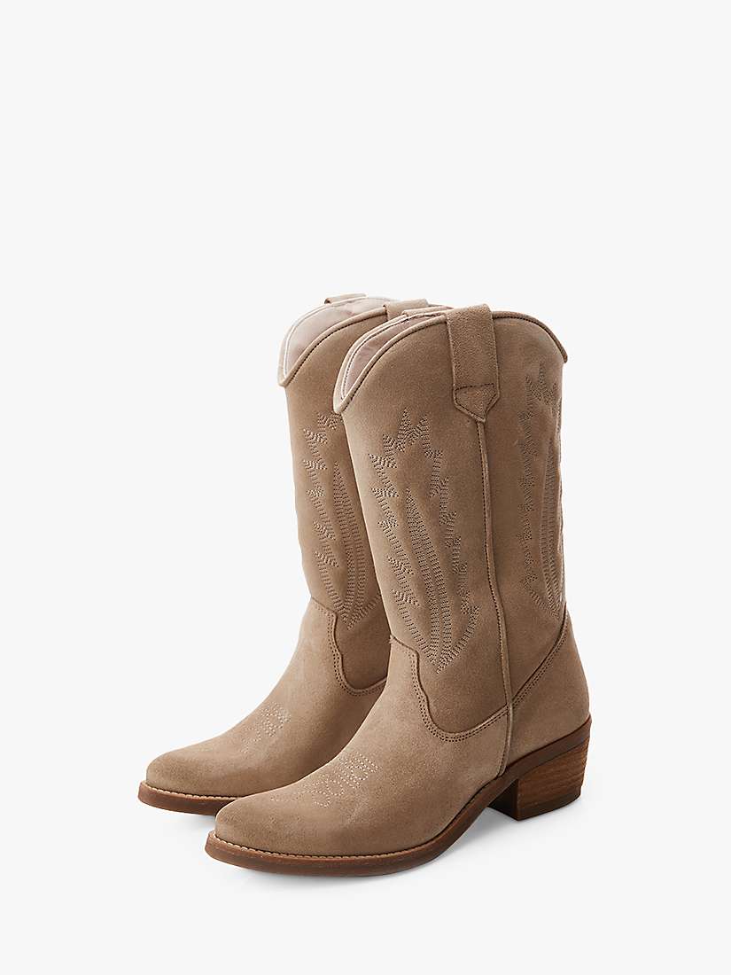 Buy Moda in Pelle Fanntine Suede Cowboy Boots, Stone Online at johnlewis.com