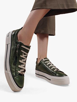 Moda in Pelle Filician Leather Flatform Trainers, Green