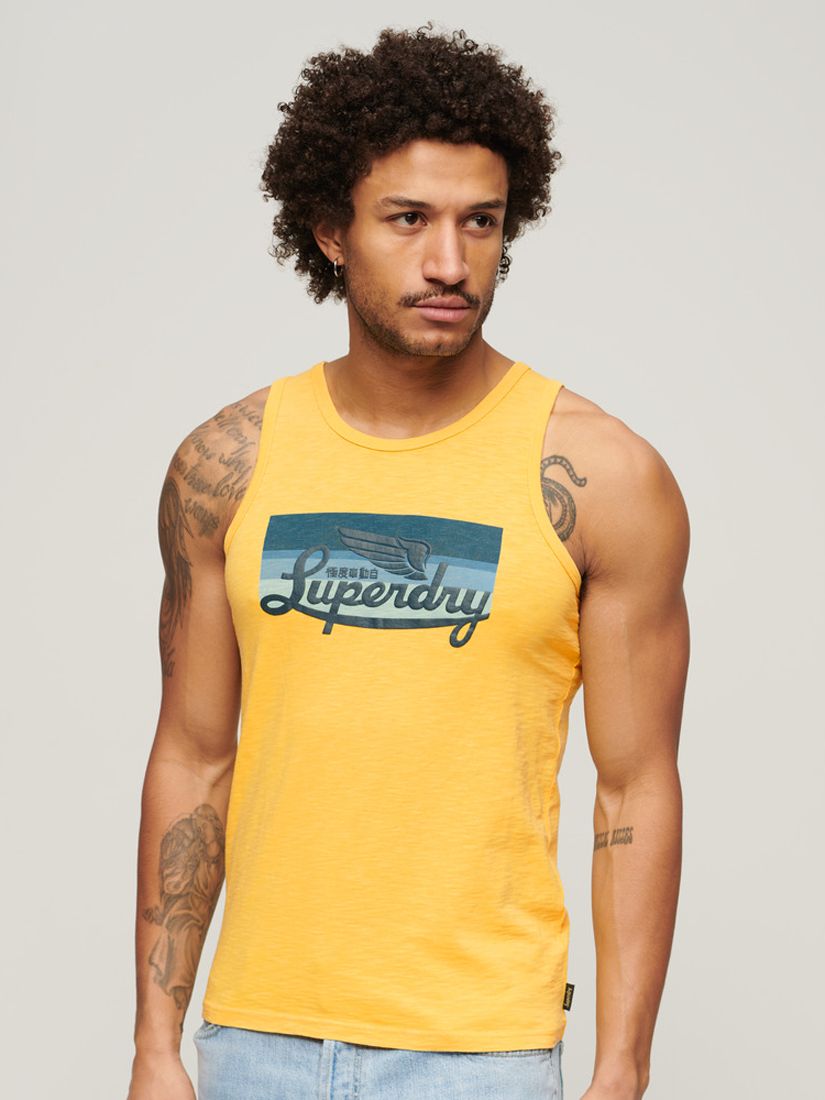Buy Superdry Cali Striped Logo Vest, Samoan Sun Yellow Online at johnlewis.com