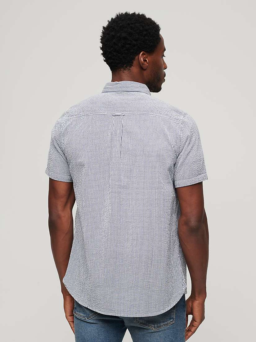 Buy Superdry Gingham Seersucker Organic Cotton Short Sleeve Shirt, Navy Online at johnlewis.com