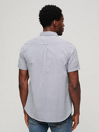 Superdry Gingham Seersucker Organic Cotton Short Sleeve Shirt, Navy