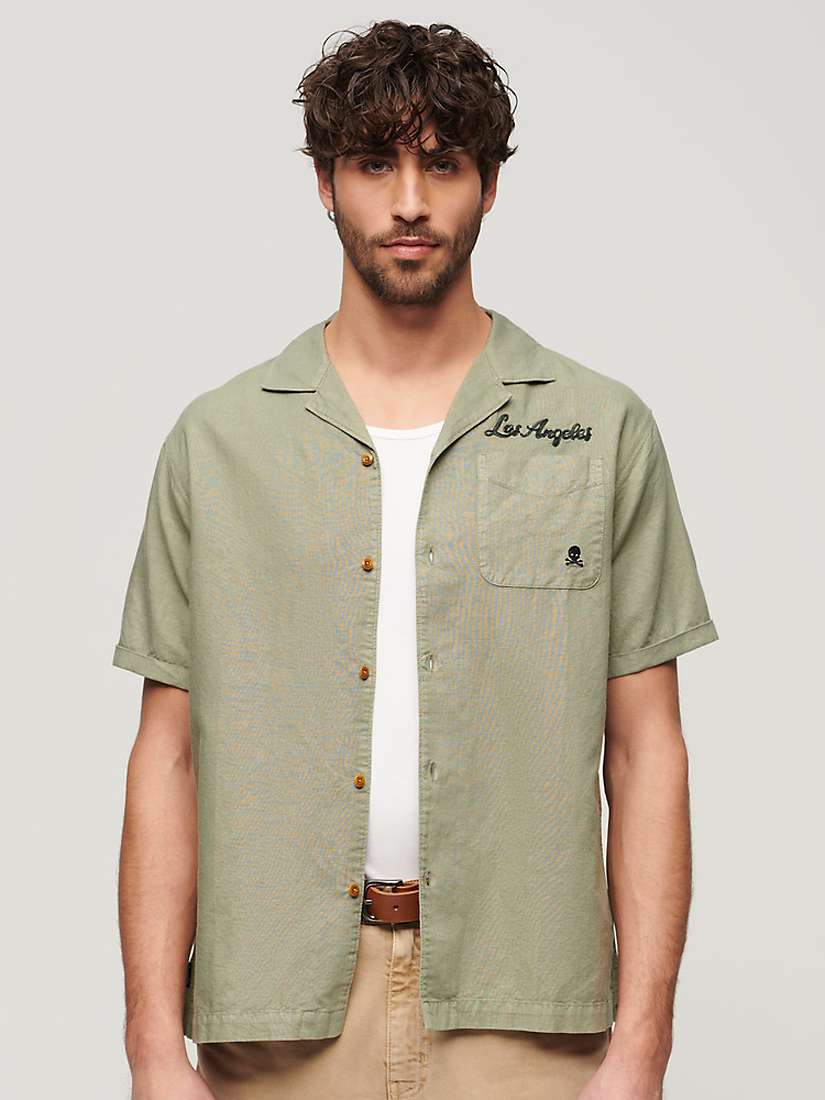 Buy Superdry Resort Linen Blend Short Sleeve Shirt, Light Khaki Green Online at johnlewis.com