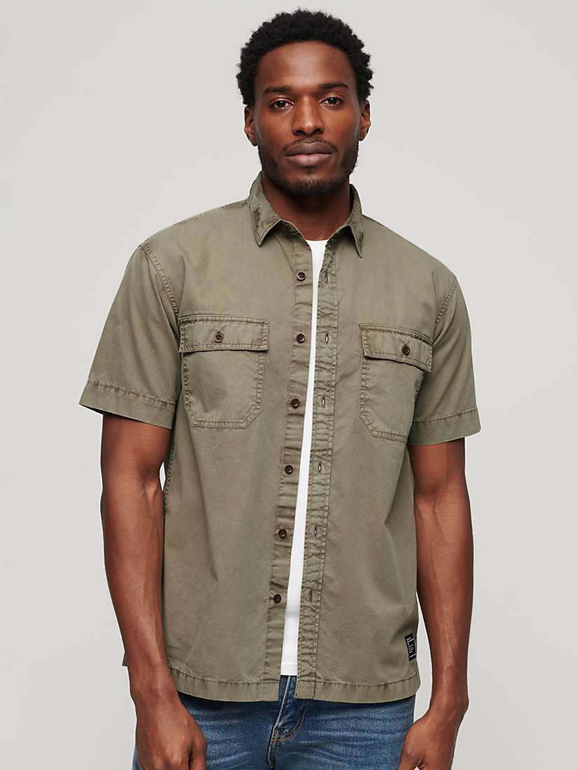 Buy Superdry Military Organic Cotton Short Sleeve Shirt, Light Khaki Green Online at johnlewis.com