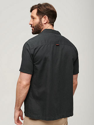 Superdry Resort Linen Blend Short Sleeve Shirt, Washed Black
