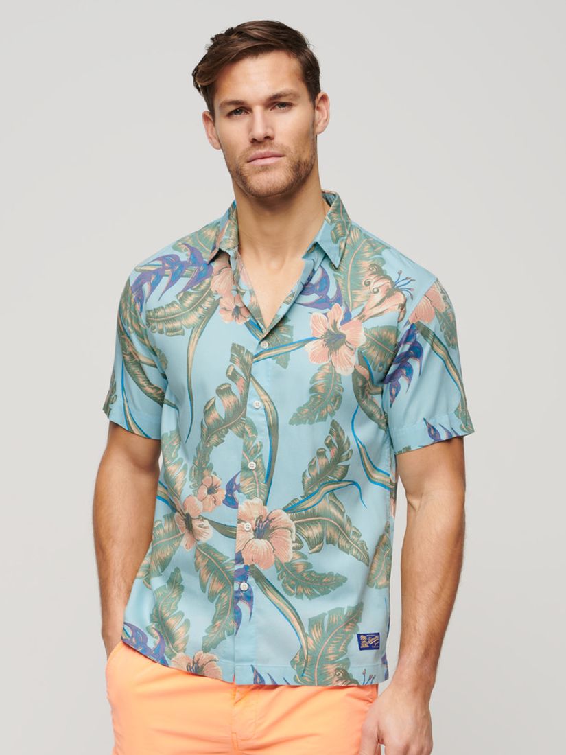 Superdry Hawaiian Shirt, Eden Hawaiian Blue/Multi, XXL