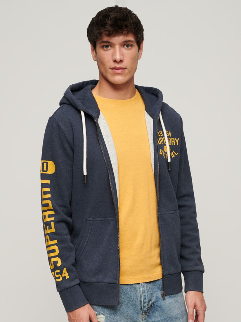 Superdry Athletic College Graphic Zip Hoodie, Trench Navy Marl, L
