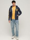 Superdry Athletic College Graphic Zip Hoodie, Navy/Yellow