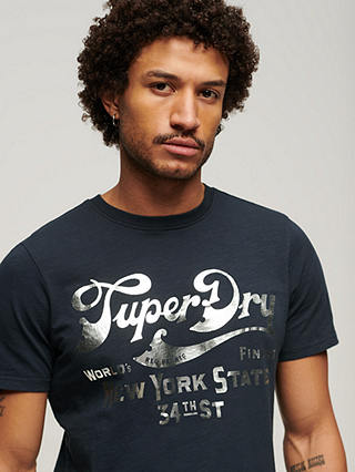 Superdry Metallic Workwear Graphic T-Shirt, Eclipse Navy Slub