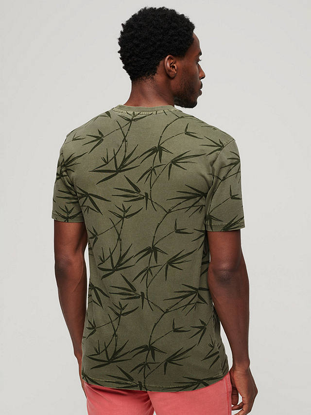 Superdry Vintage Overdyed Bamboo Print T-Shirt, Olive Green/Black