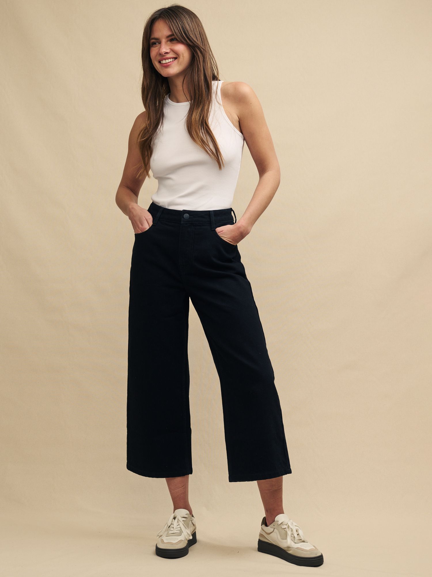 Nobody's Child Cropped Wide Leg Jeans, Black at John Lewis & Partners