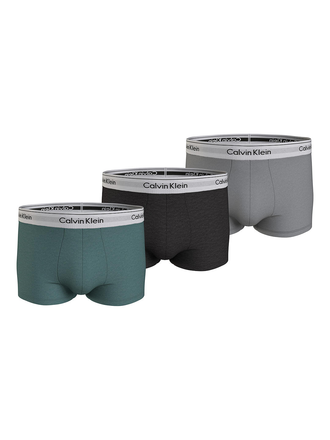 Calvin Klein Cotton Stretch Mid Rise Trunks, Pack of 3, Green/Black/Griffin Grey