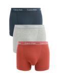 Calvin Klein Cotton Stretch Trunks, Pack of 3, Blue/Grey/Red