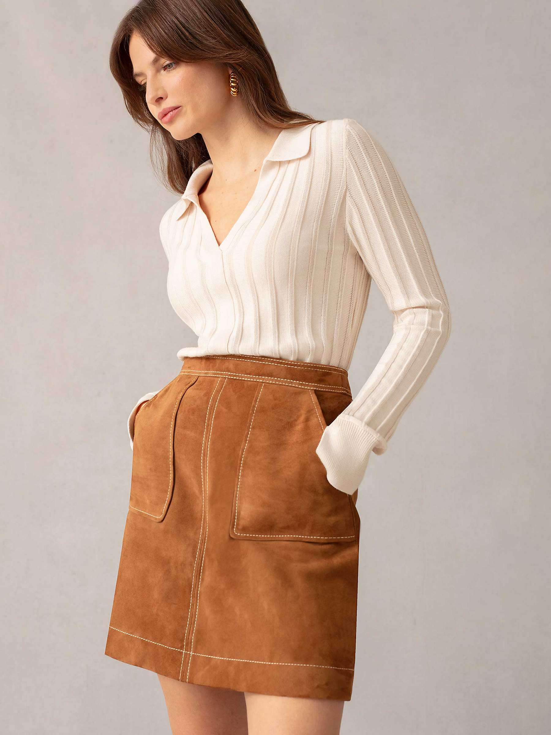 Buy Ro&Zo Suede Stitch Detail Mini Skirt, Tan Online at johnlewis.com
