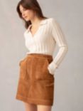 Ro&Zo Suede Stitch Detail Mini Skirt, Tan