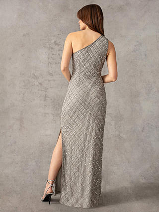 Ro&Zo Embellished One Shoulder Column Maxi Dress, Grey