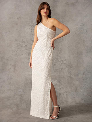 Ro&Zo Embellished One Shoulder Column Maxi Dress, White