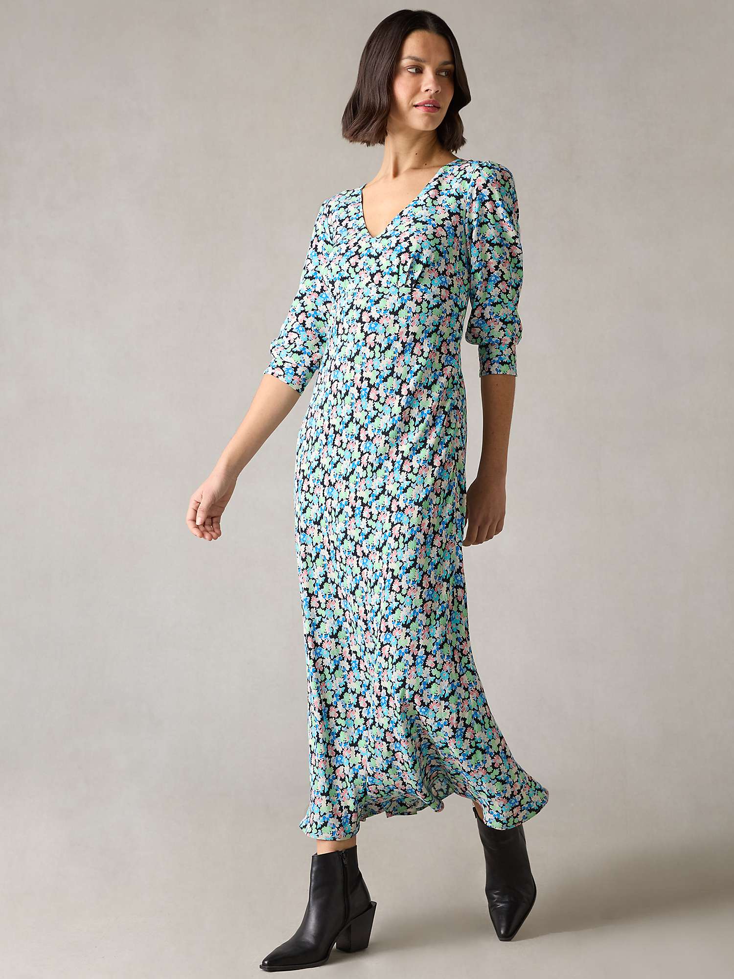 Buy Ro&Zo Petite Multi Blurred Daisy Print V Neck Midi Dress, Black/Multi Online at johnlewis.com