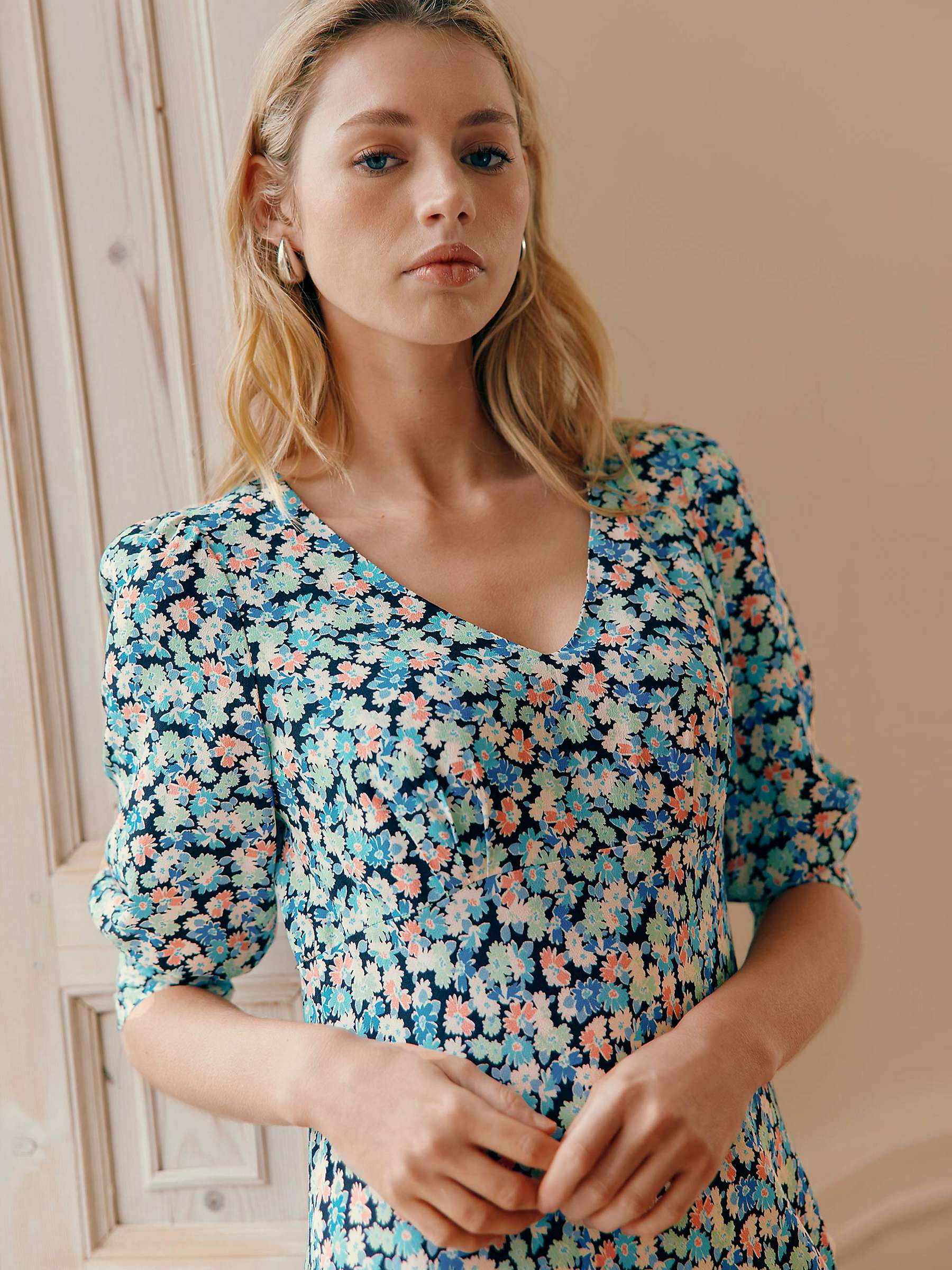 Buy Ro&Zo Multi Blurred Daisy Print V Neck Midi Dress, Black/Multi Online at johnlewis.com
