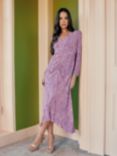 Ro&Zo Geo Print Ruched Front Midi Dress, Purple